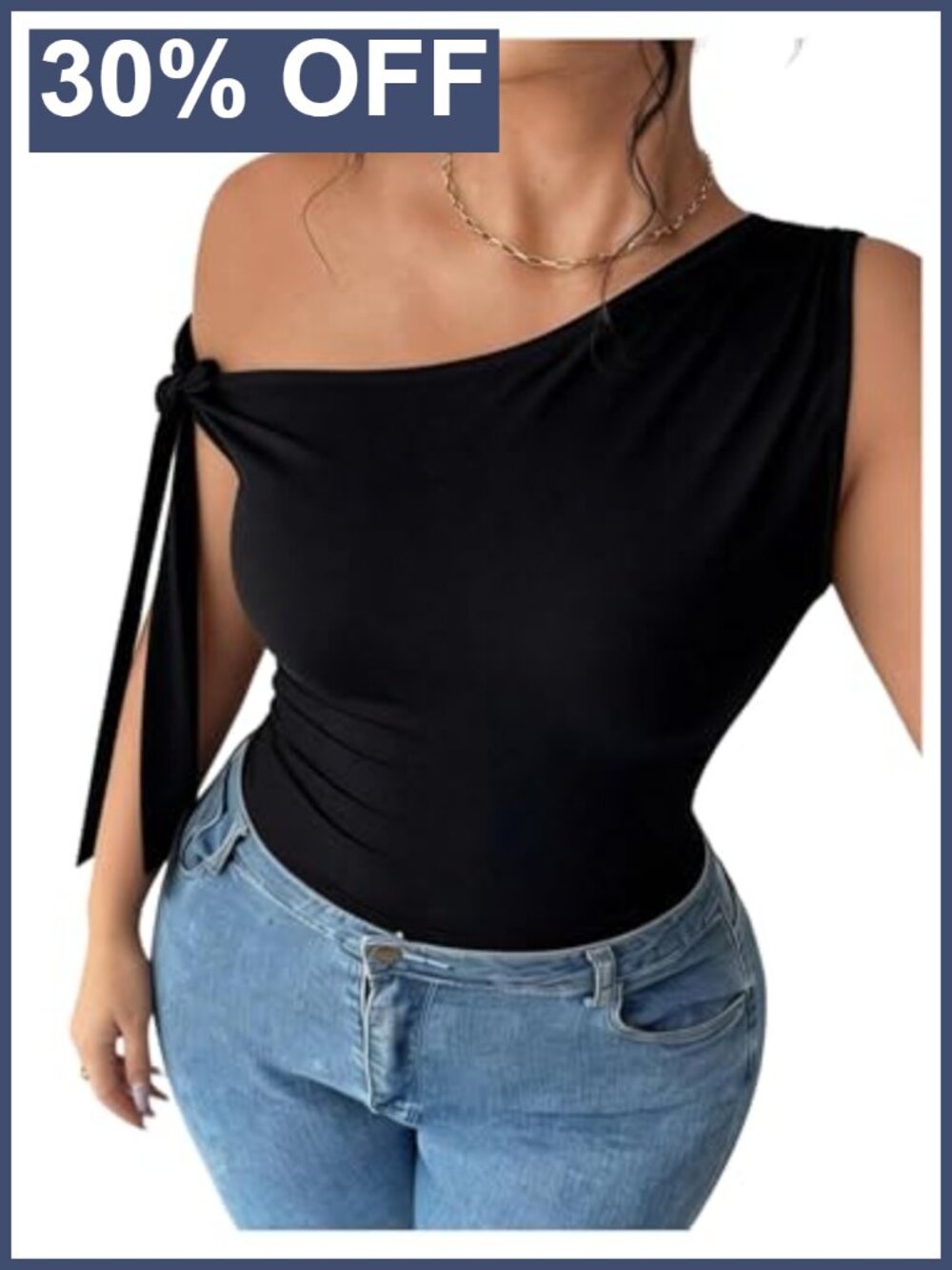 Plus Size Off Shoulder Asymmetrical Tie Knot Sleeveless Blouse Top